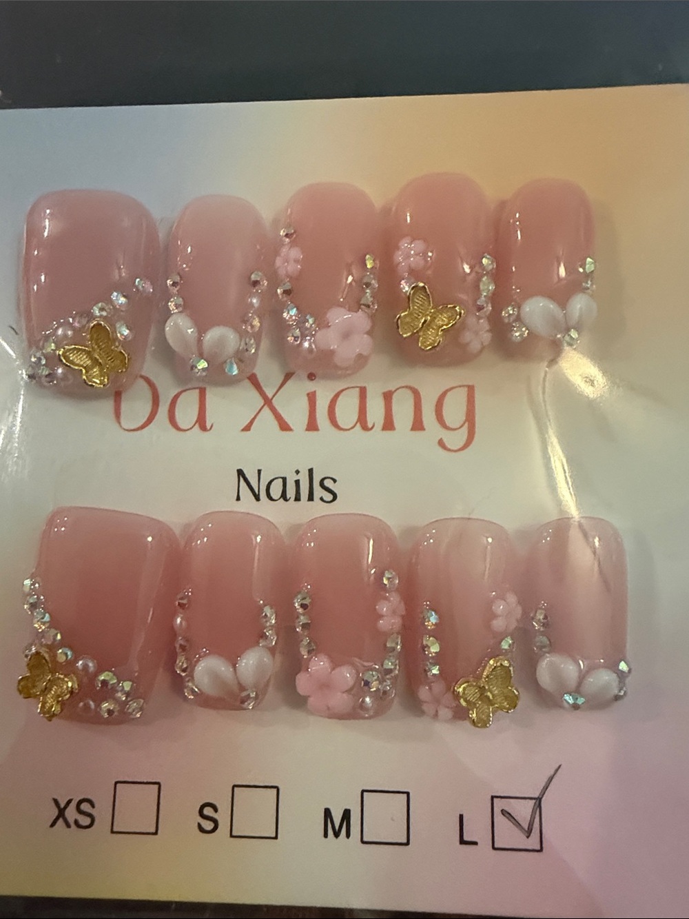 Pink Floral Rhinestone Press-On Nails